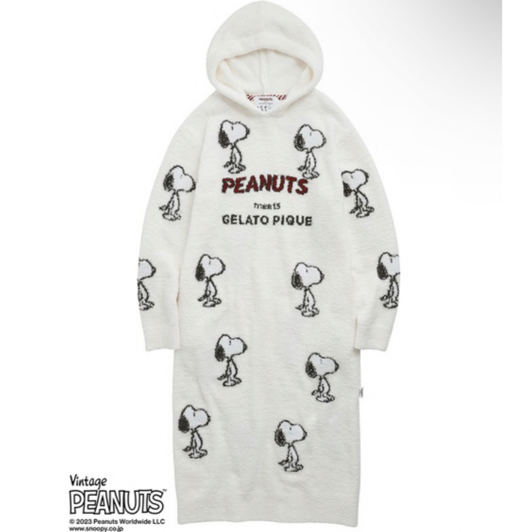 新品　ジェラートピケ　スヌーピーPEANUTS 総柄ワンピース　ホワイト