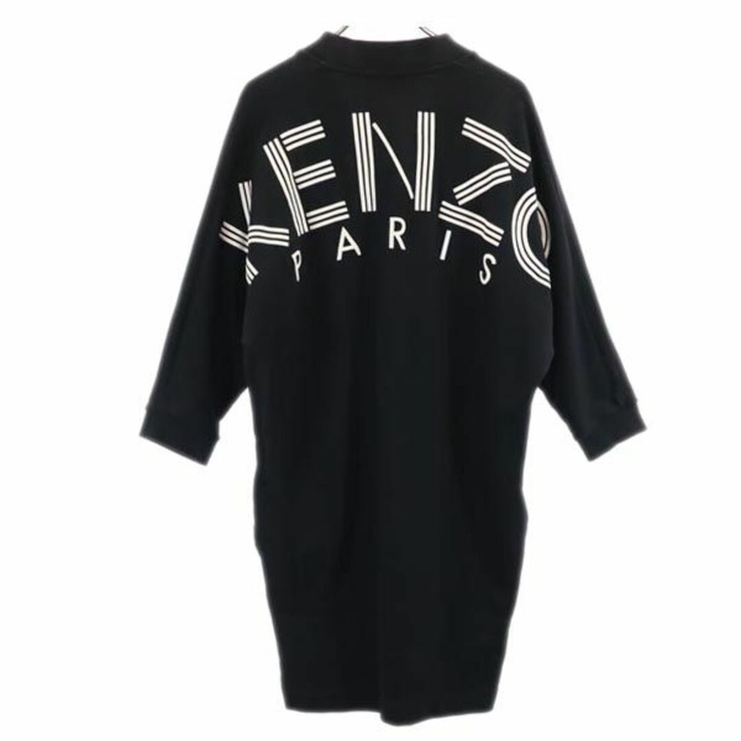 ケンゾー Vネック スウェット バックプリント ワンピース M ブラック系 KENZO 長袖 ドルマンスリーブ ロゴ レディース   【231006】