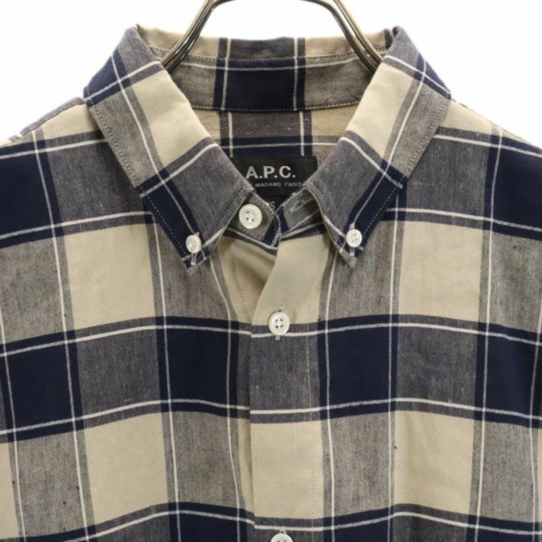 A.P.C. アーペーセー カジュアルシャツ XS 紺系x白系(チェック)あり外ポケット1透け感