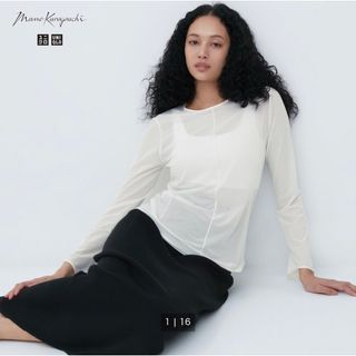 ユニクロ(UNIQLO)のマメクロ・シアークルーネックT(長袖) 白黒2着セット(Tシャツ(長袖/七分))