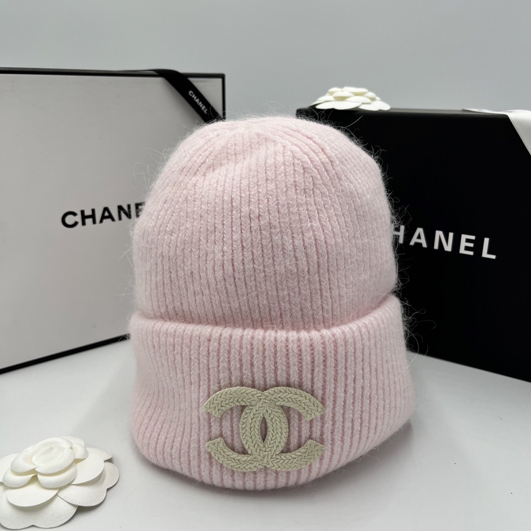 CHANEL ニット帽 ライトピンク