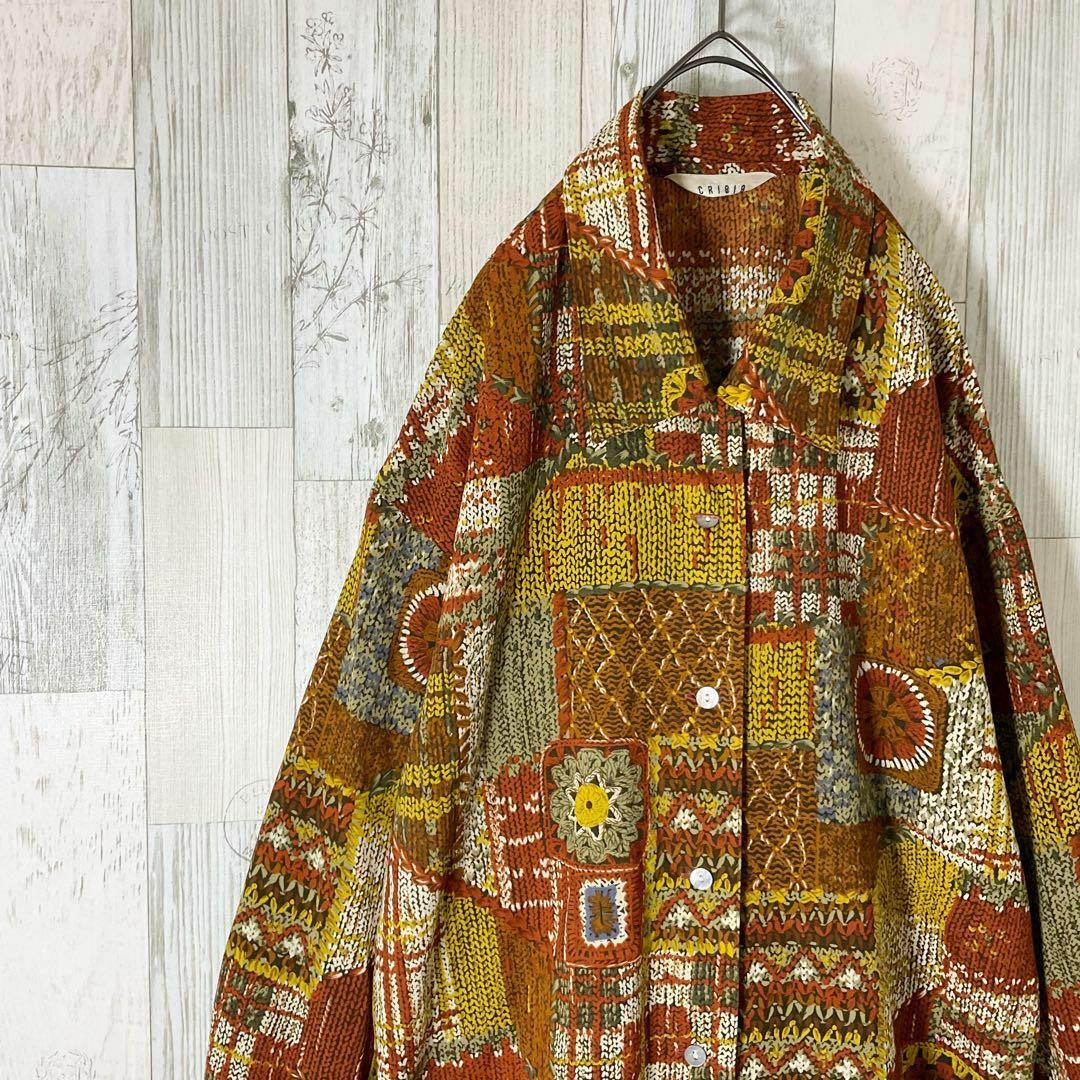 柄シャツ レディース 半袖 M 青 未使用 古着 総柄 イラスト