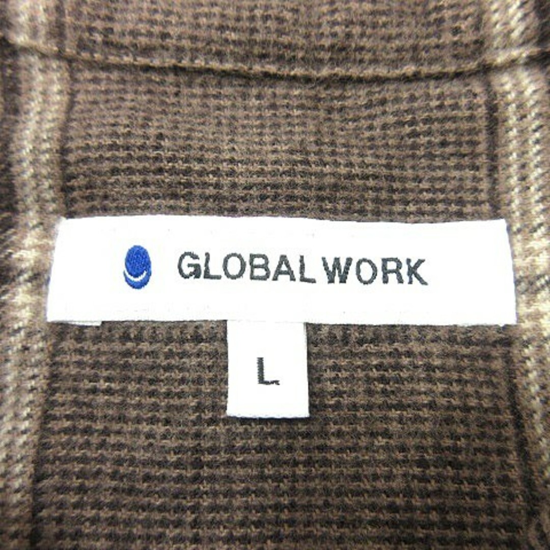 GLOBAL WORK(グローバルワーク)のグローバルワーク シャツワンピース ひざ丈 チェック 長袖 L 茶 ブラウン レディースのワンピース(ひざ丈ワンピース)の商品写真