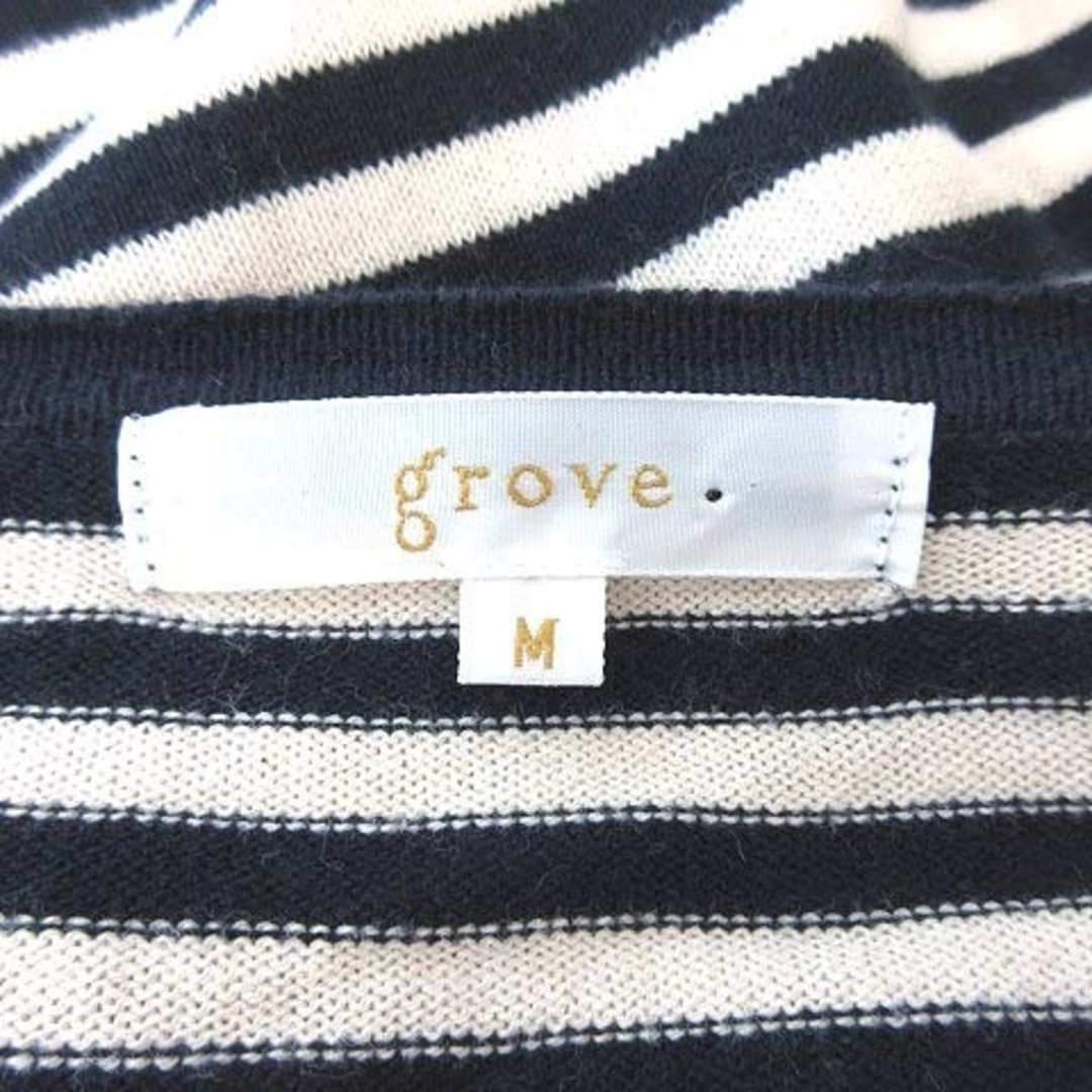 grove(グローブ)のグローブ ニットカーディガン 七分袖 ボーダー レース Uネック M 紺 ■MO レディースのトップス(カーディガン)の商品写真