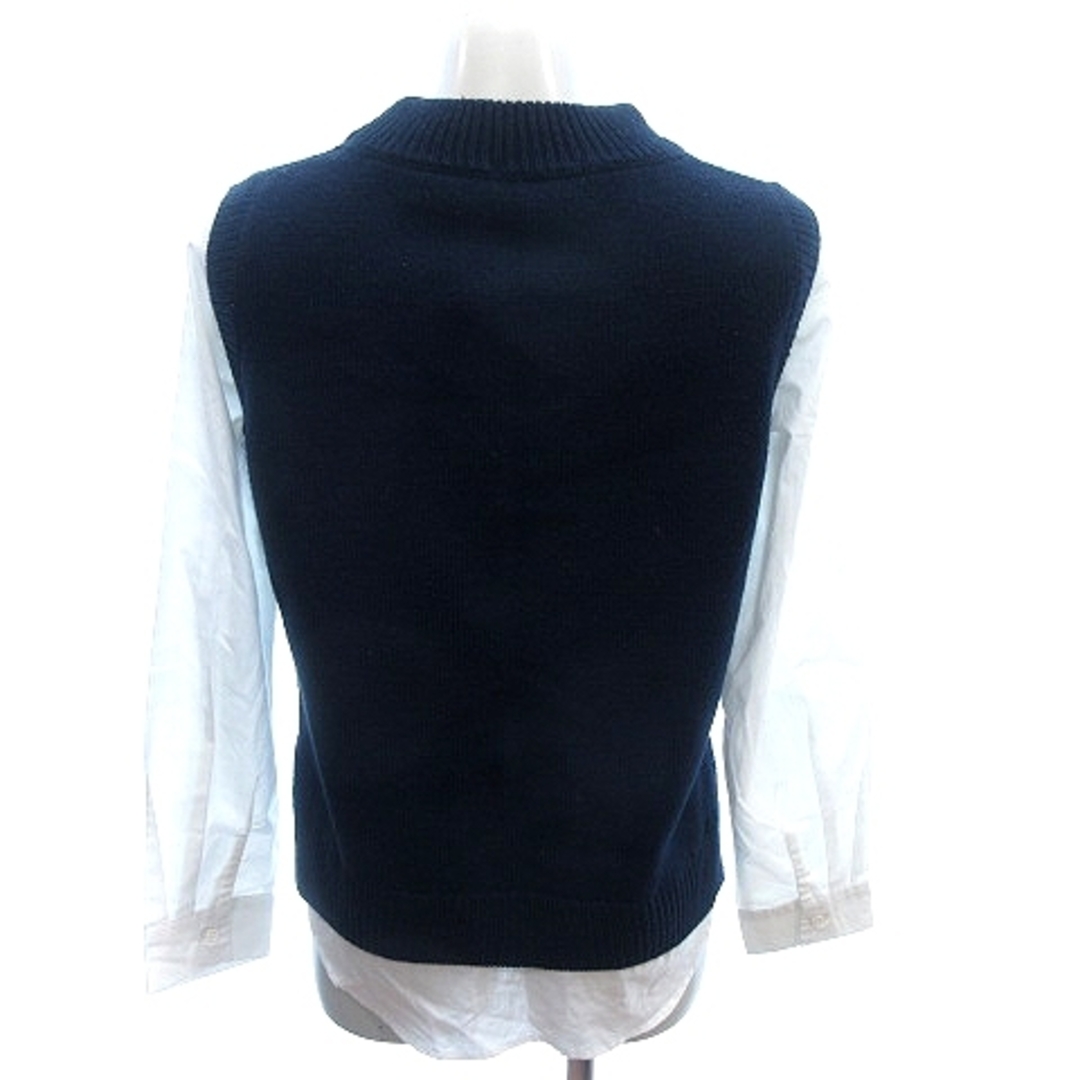 NICE CLAUP(ナイスクラップ)のナイスクラップ ニットセーター ハイネック フェイクレイヤード シャツ 長袖 紺 レディースのトップス(ニット/セーター)の商品写真