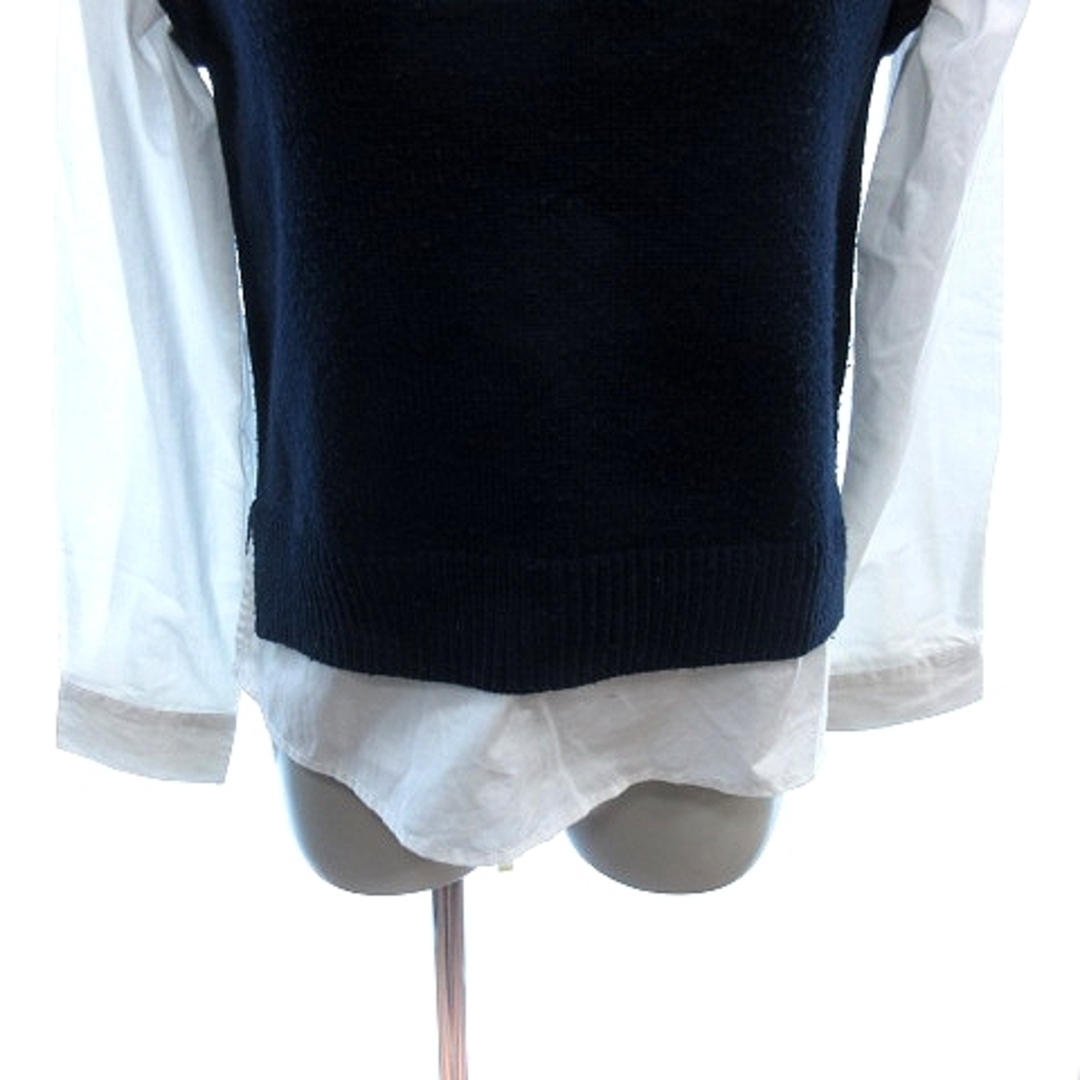 NICE CLAUP(ナイスクラップ)のナイスクラップ ニットセーター ハイネック フェイクレイヤード シャツ 長袖 紺 レディースのトップス(ニット/セーター)の商品写真