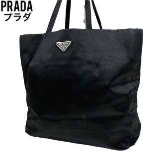 プラダ(PRADA)の✨良品✨　PRADA プラダ　ハンドバッグ　サテン　黒　三角ロゴ　通勤　ブラック(ハンドバッグ)