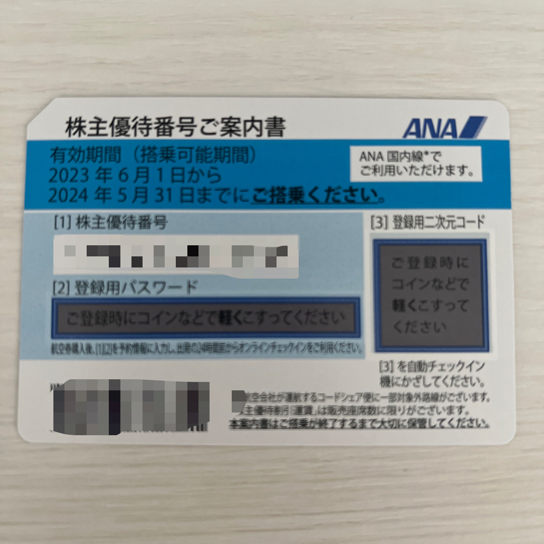 ANA(全日本空輸)(エーエヌエー(ゼンニッポンクウユ))のANA 株主優待券　2024年5/31まで搭乗分1枚 チケットの乗車券/交通券(航空券)の商品写真