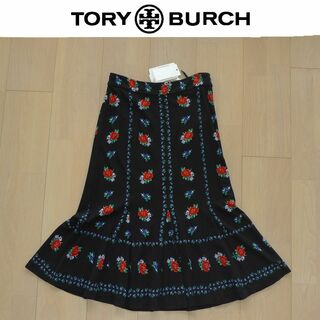 Tory Burch 軽量爽やかコットン秋色チューリップ柄ロゴ入りスカート