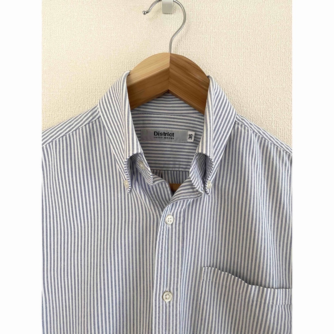 【美品】District UNITED ARROWS 日本製 七分袖シャツ ディストリクトユナイテッドアローズ 七分袖ボタンダウンシャツ