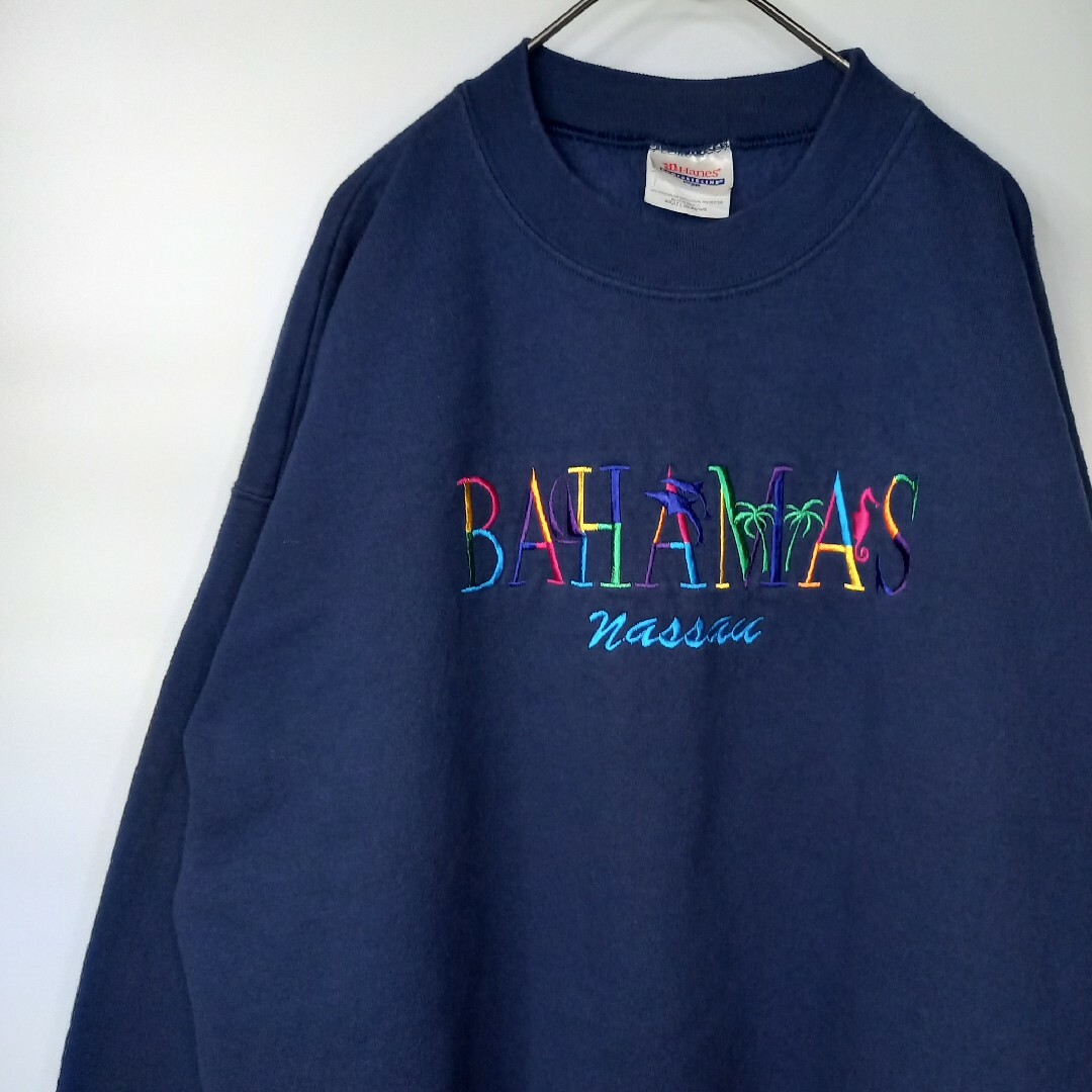 【USA製】Hanes スウェット トレーナー 刺繍 ビッグロゴ ブラック