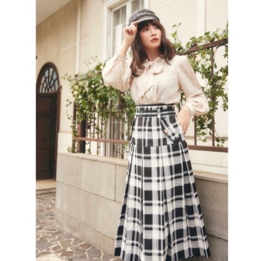 美品♡ Pleated Checkered Twill Long Skirt M