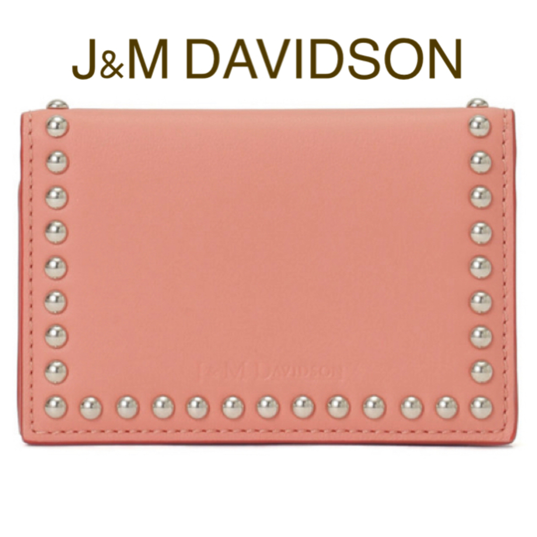 【新品】【3.5万】J&M DAVIDSON  カードケース　ピンク　スタッズミニ財布