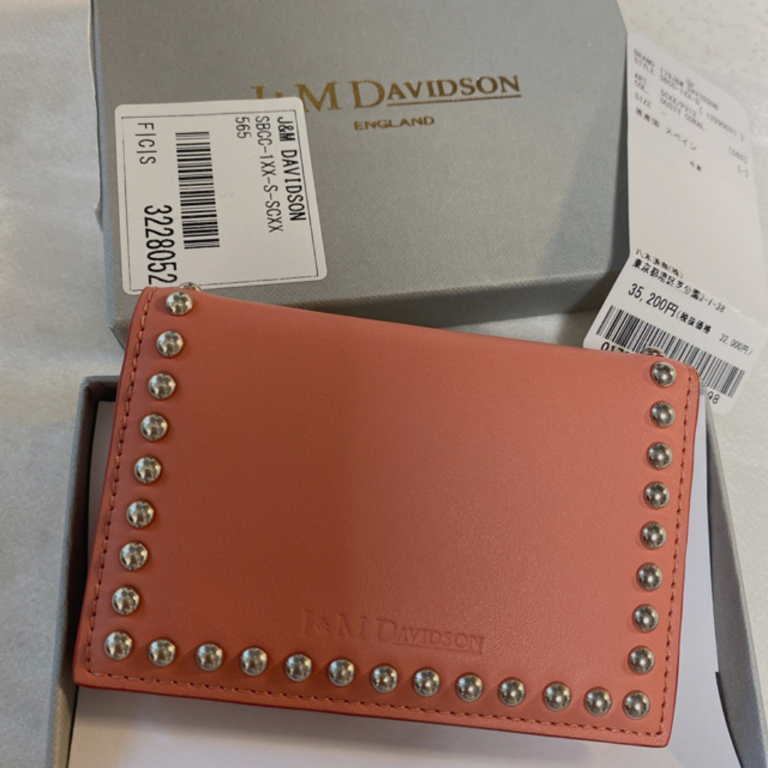 J&M DAVIDSON(ジェイアンドエムデヴィッドソン)の【新品】【3.5万】J&M DAVIDSON  カードケース　ピンク　スタッズ レディースのファッション小物(名刺入れ/定期入れ)の商品写真