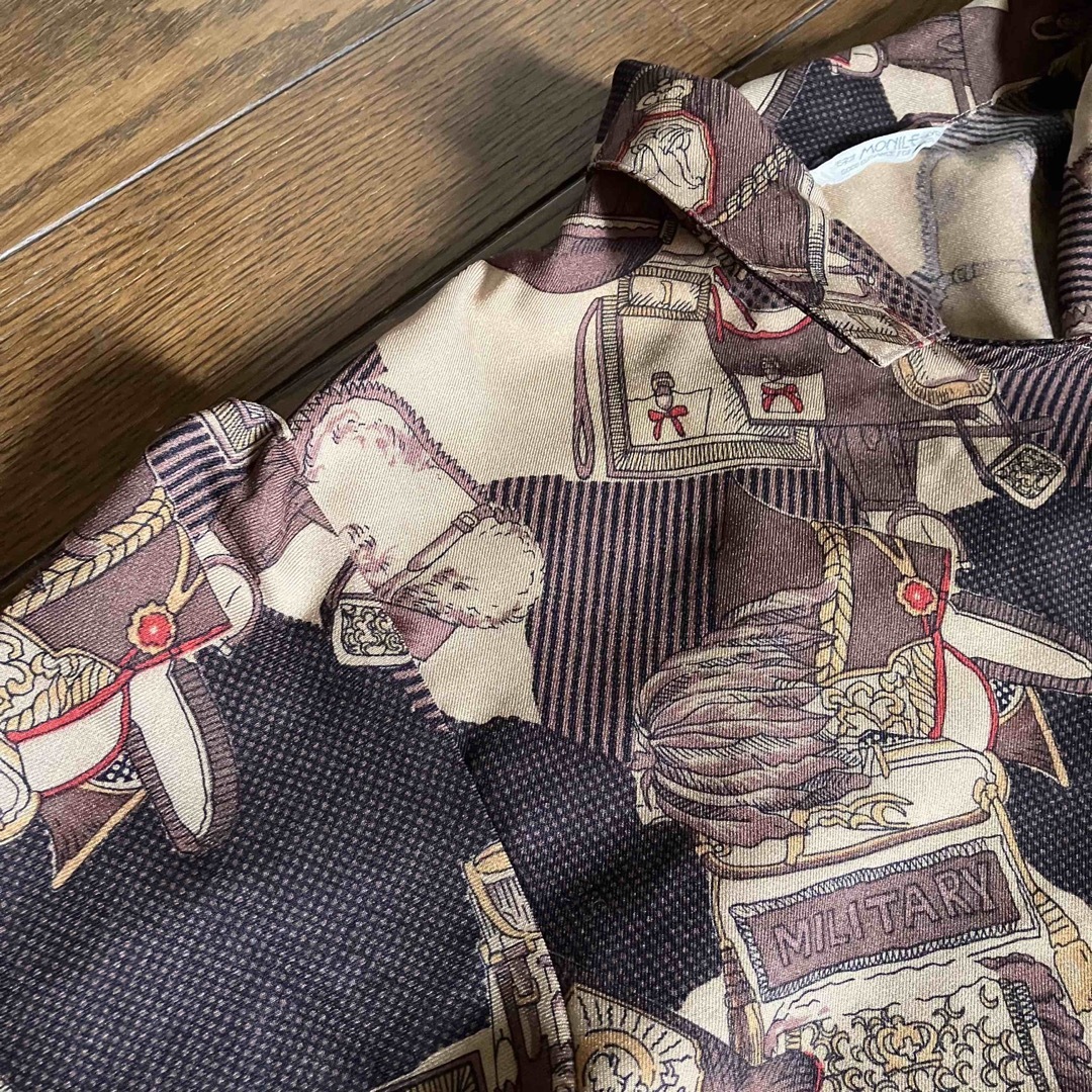 90s vintage  イーグル紋章パフスリーブ ブラウン系オープンシャツ レディースのトップス(シャツ/ブラウス(長袖/七分))の商品写真