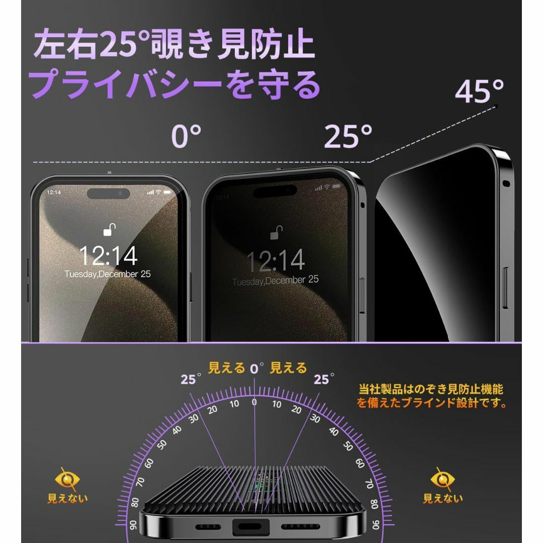 【色:ブラック_サイズ:iPhone 15 Pro Max】【覗き見防止・自動ポ