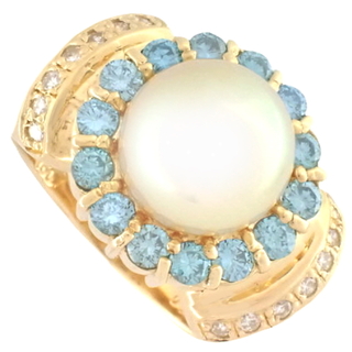 ノーブランドリング・指輪 パール ダイヤモンド デザインリング K18 イエローゴールド YG ゴールド金 ブルー青 40900040840(リング(指輪))