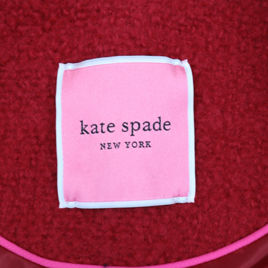 美品 ケイトスペード ウールツイード ロング ステンカラーコート レディース 赤 黒 4 ロゴボタン kate spade