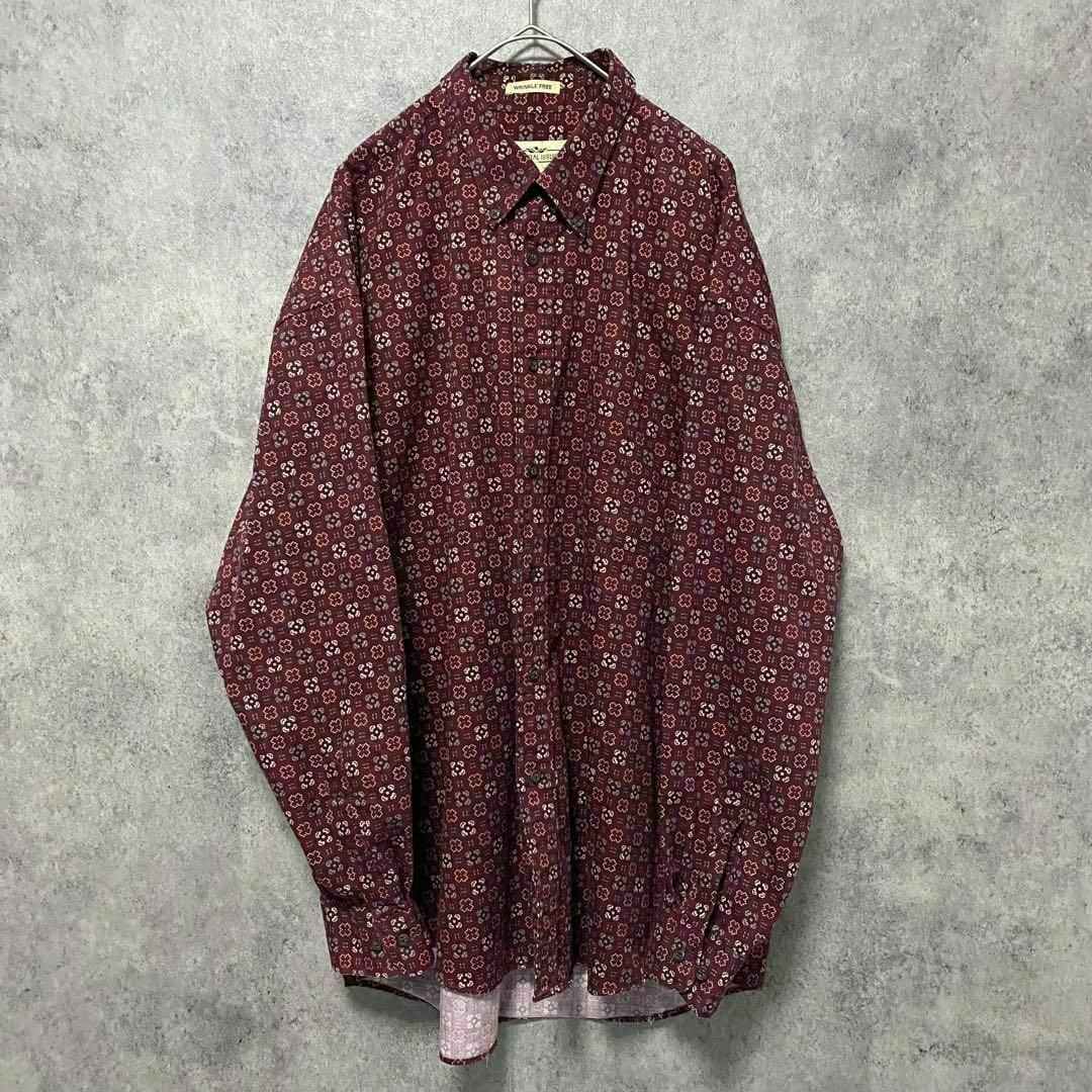 90S vintage 長袖　柄シャツ　メンズL 綿　古着　個性派　奇抜