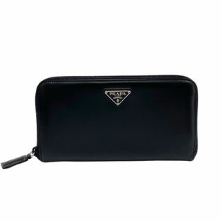 極美品✨ PRADA エンボスロゴ ラウンドジップ 長財布 ブラック 型押し