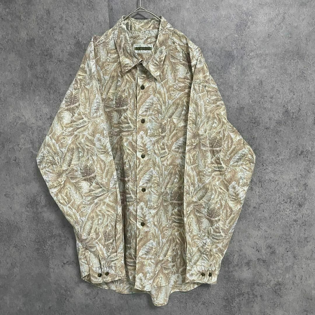 90S vintage 長袖 柄シャツ メンズL 古着 個性派 奇抜 B3