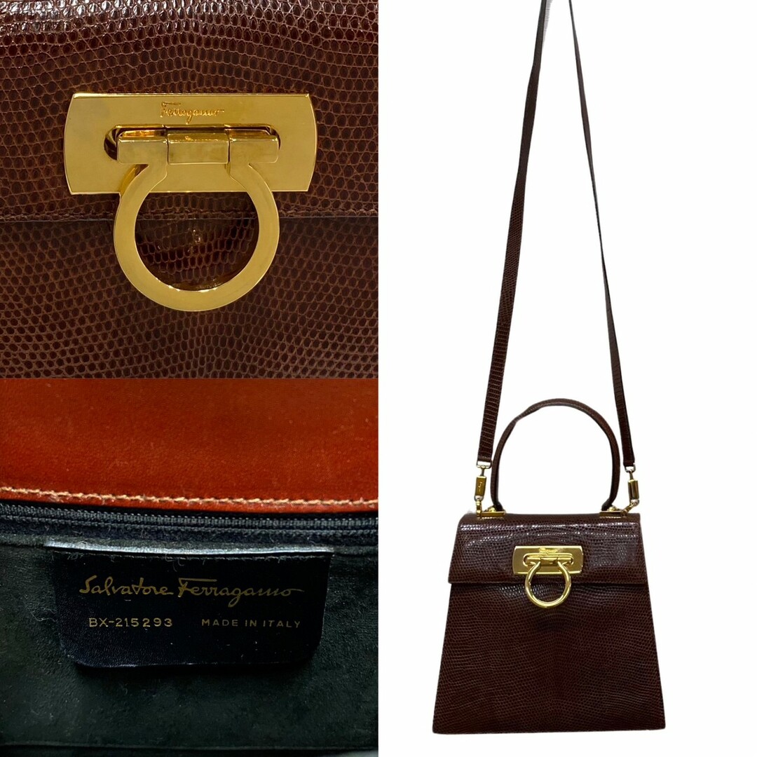 極 美品 Salvatore Ferragamo サルヴァトーレフェラガモ ガンチーニ 金具 カーフ レザー 本革 2way ハンドバッグ ショルダーバッグ 64689