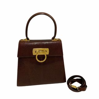 サルヴァトーレフェラガモ(Salvatore Ferragamo)の極 美品 Salvatore Ferragamo フェラガモ ガンチーニ 金具 レザー 本革 2way ハンドバッグ ミニ ショルダーバッグ ブラウン 17225(ハンドバッグ)