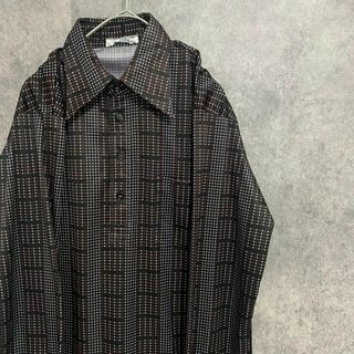 70s vintage 長袖　柄シャツ　ハーフジップ　ポリ　メンズM 　B1