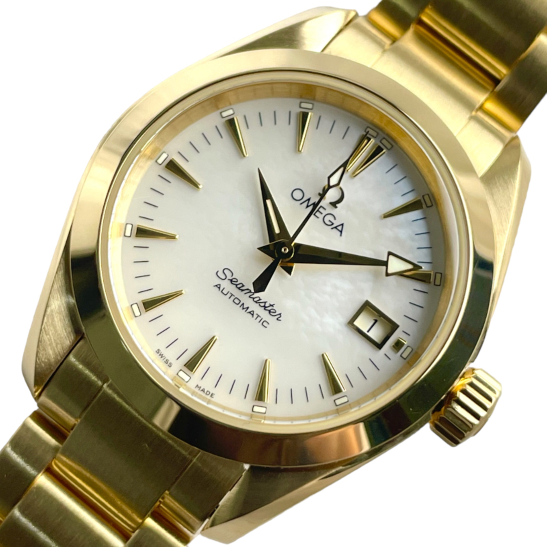 オメガ OMEGA シーマスター アクアテラ ホワイトシェル 2173.70 K18YG レディース 腕時計
