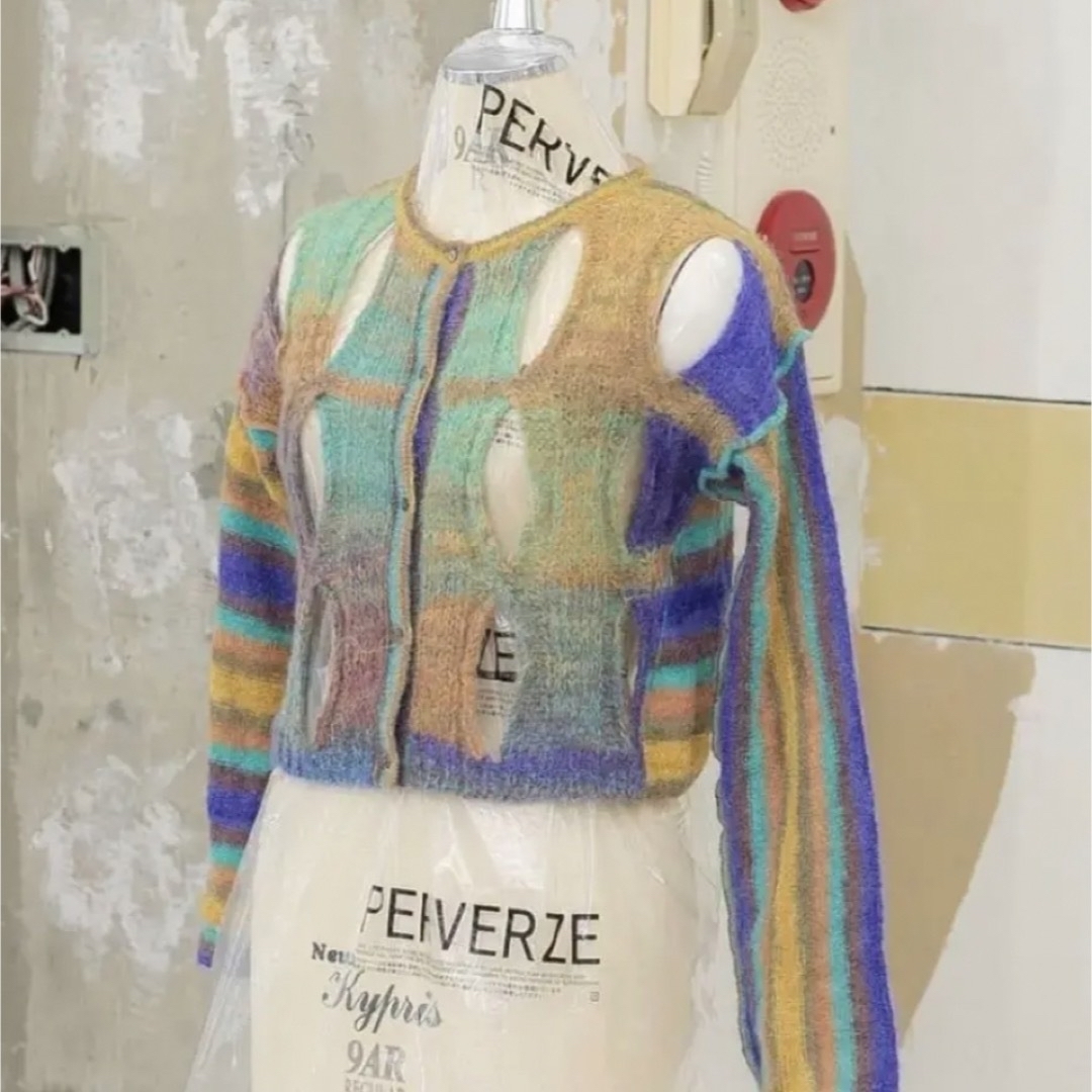 PERVERZE Tie-dyed モヘアクロップドカーディガン-