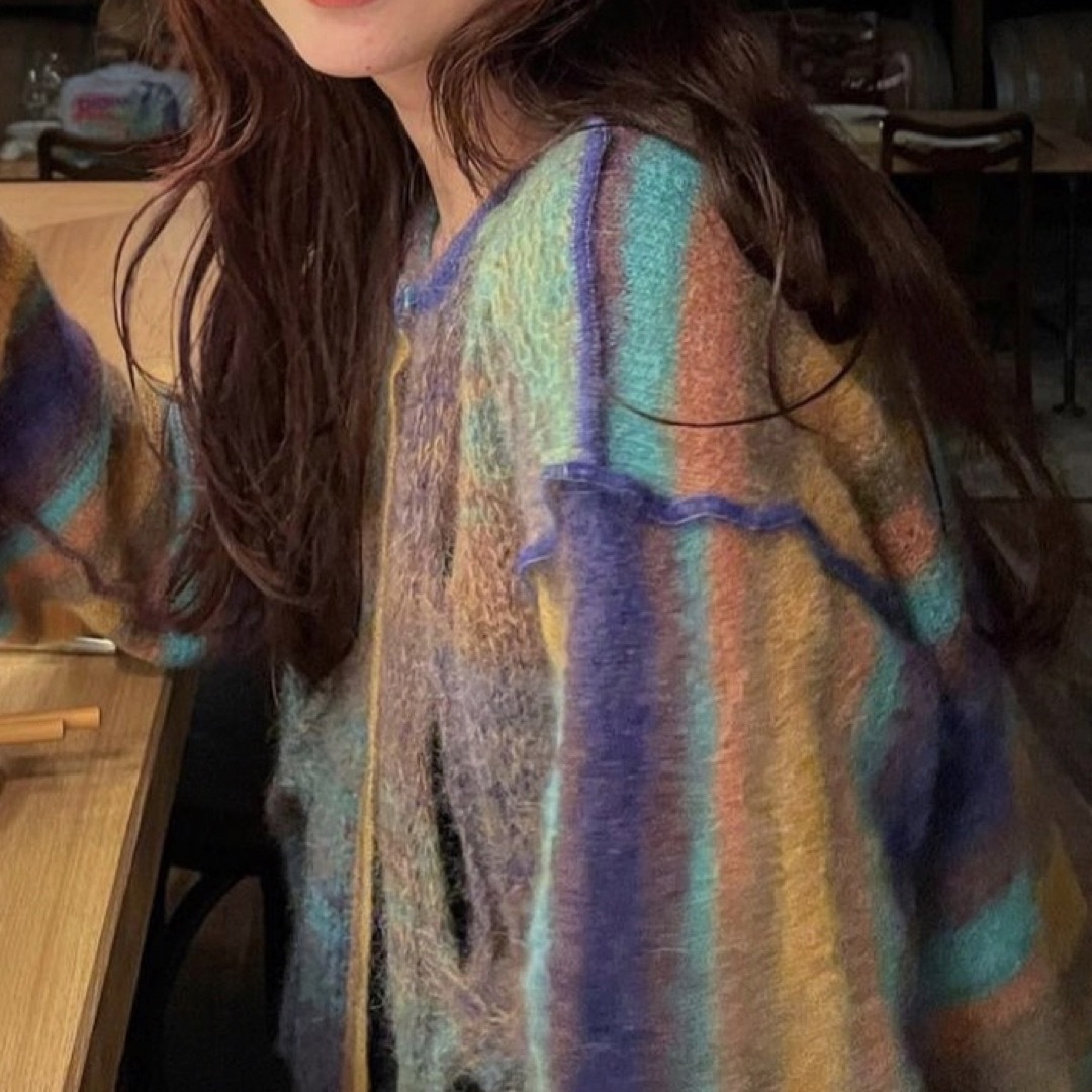 PERVERZE Tie-dyed モヘアクロップドカーディガン-