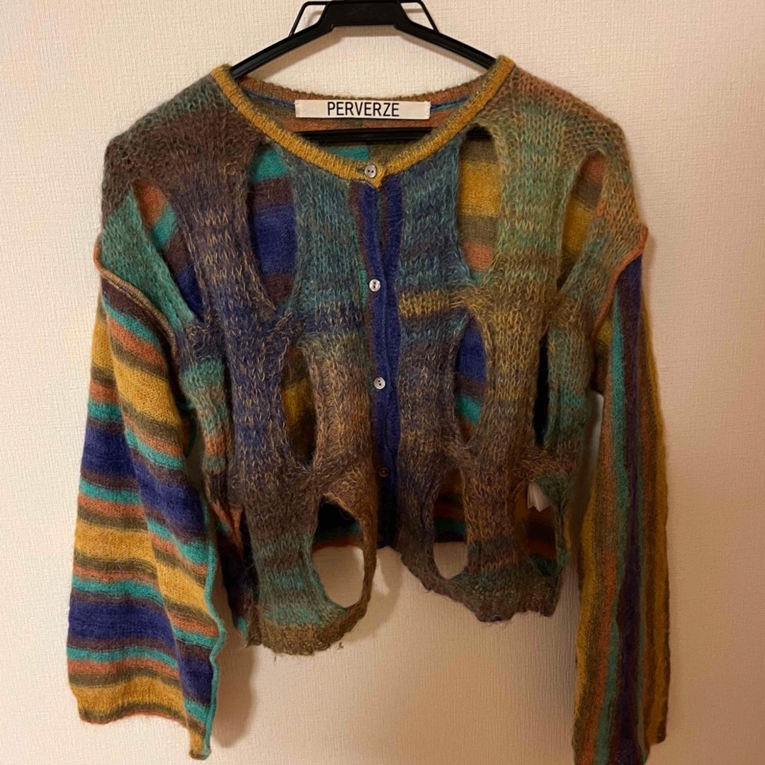 PERVERZE Tie-dyed モヘアクロップドカーディガン-