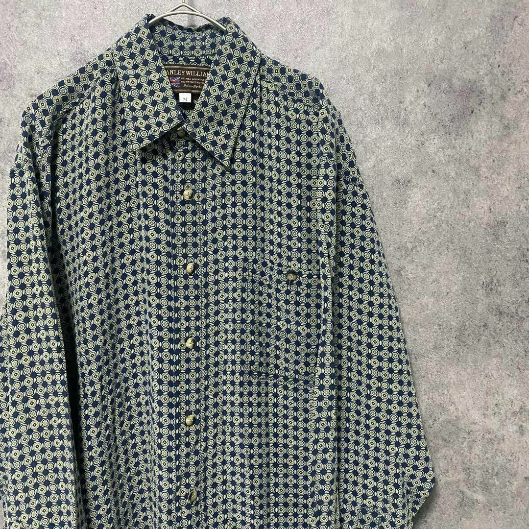 90s vintage 長袖 柄シャツ シルク メンズL 個性派 B2