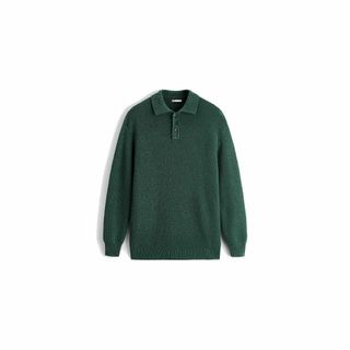 ザラ(ZARA)のZARA MAN テクスチャー ニットポロシャツ グリーン 新品(ポロシャツ)