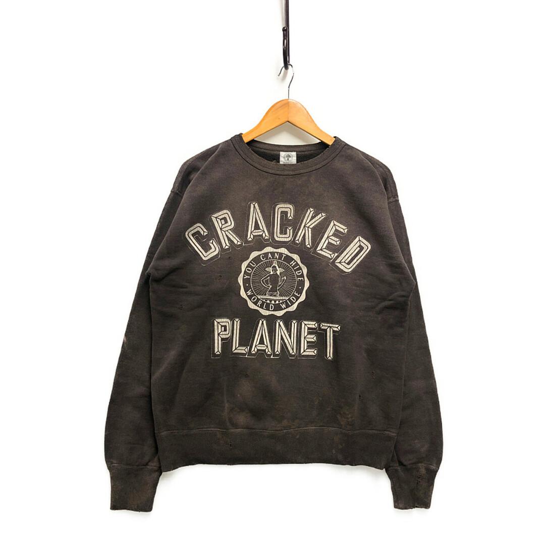 SAINT MICHAEL セントマイケル 21SS SM-821-0000-016 CRACKED PLANET 加工 スウェット 黒系 サイズL 正規品 / 25211E