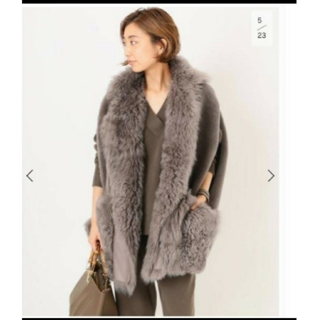 BLANCHA ムートンベスト グレージュ-