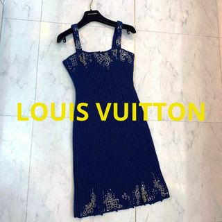 ルイヴィトン(LOUIS VUITTON)のLOUIS VUITTON ニットワンピース カシミヤ混 ネイビー サイズXS(ミニワンピース)