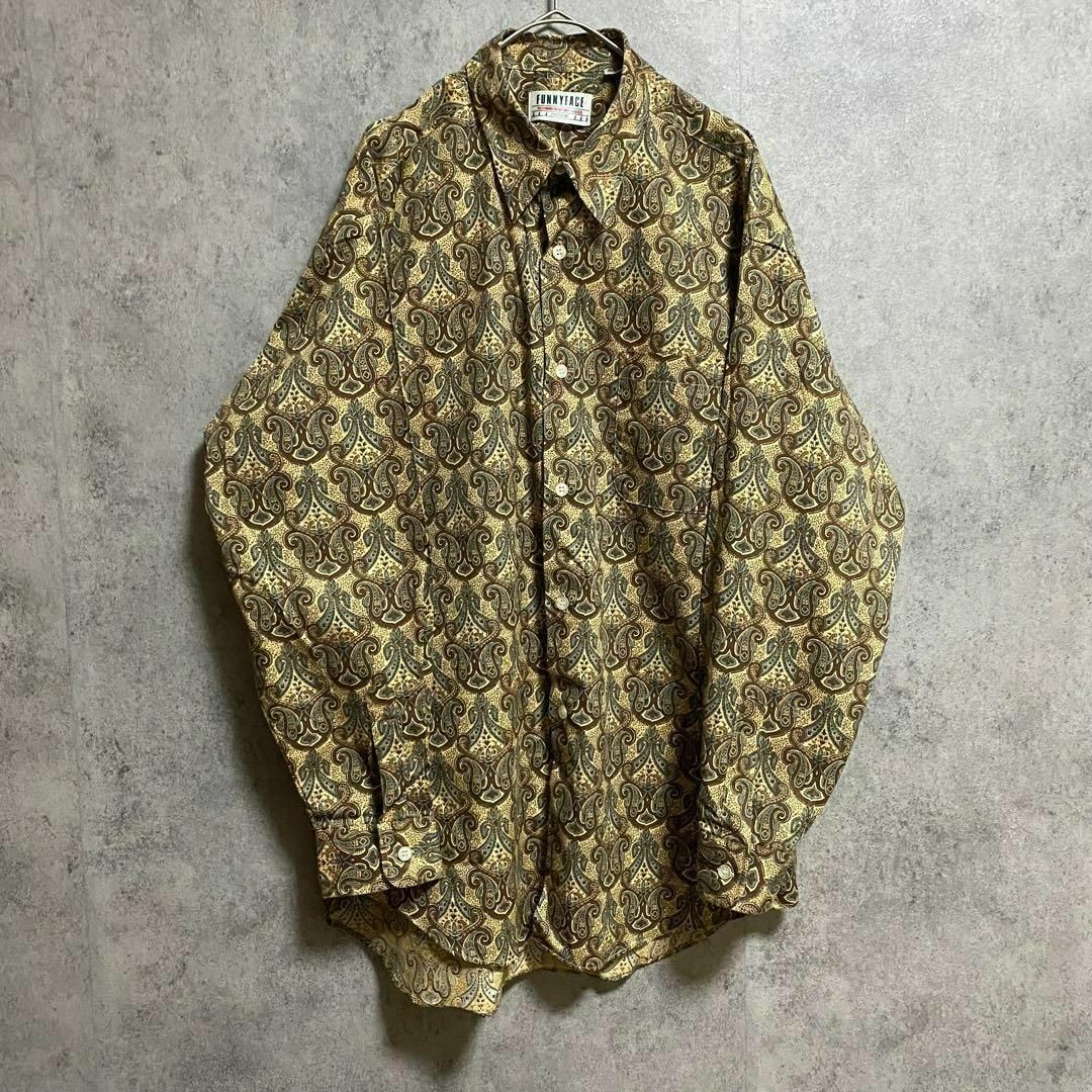 90S vintage 長袖　柄シャツ　メンズ　綿　古着　個性派　奇抜　B3