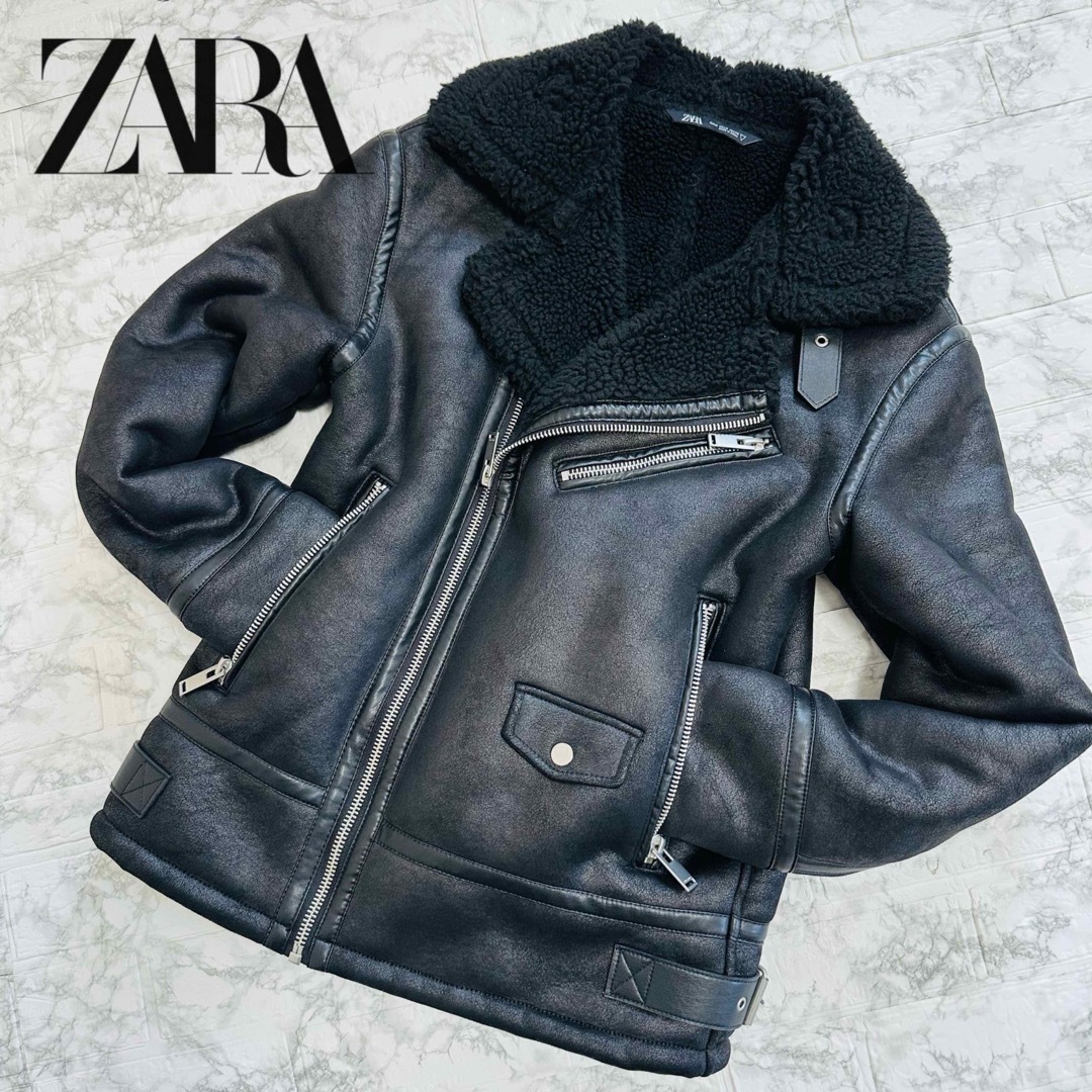 ZARA ザラ フェイクムートン ボア ライダースジャケット アウター