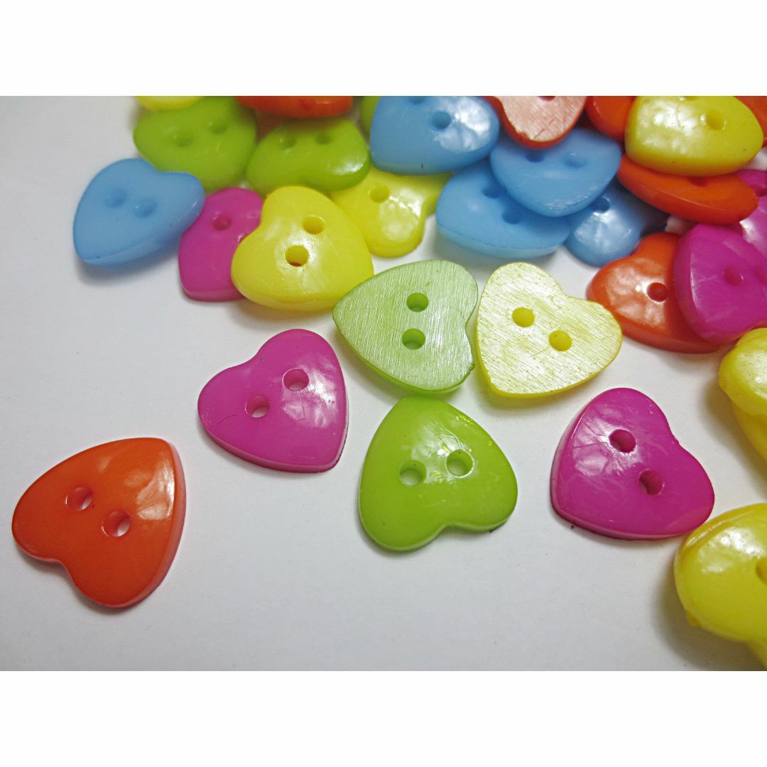 100個 アクリルボタン 二つ穴 ハート ミックスカラー 15mm 手芸材料の