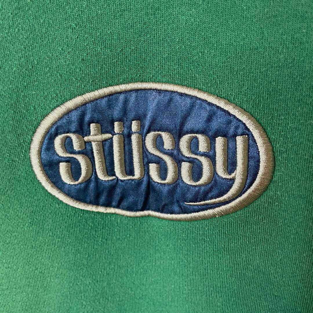 STUSSY - 【人気グリーン、センター刺繍ロゴ】stussyプルオーバー