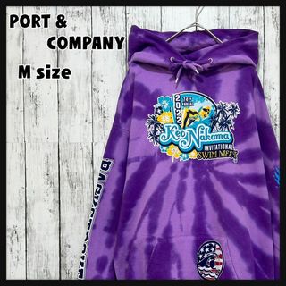 PORT&COMPANY US古着 パーカー 水泳 タイダイ染 M パープル(パーカー)