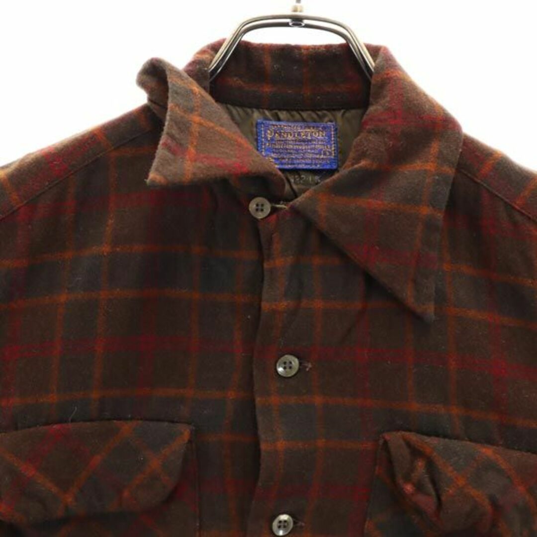 ペンドルトン 70s 80s ヴィンテージ USA製 オープンカラー チェック柄 長袖 ネルシャツ S ブラウン PENDLETON メンズ 【中古】  【231007】