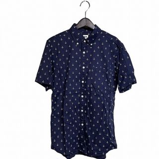 ユニクロ(UNIQLO)のユニクロ UNIQLO シャツ ボタンダウン 半袖 総柄 M ネイビー 紺 (シャツ)