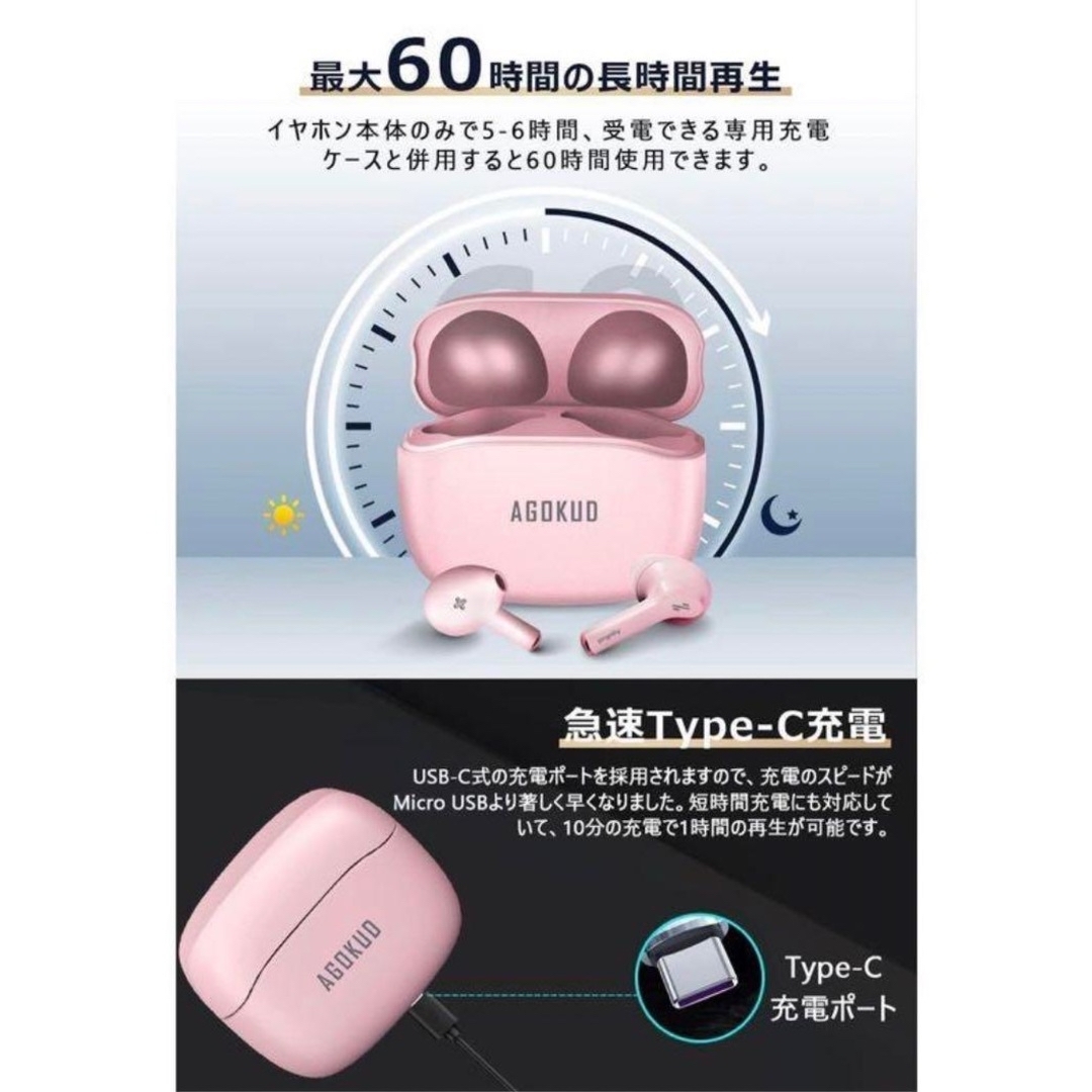 AgoKud Bluetooth5.0+EDRワイヤレスイヤホン ブルートゥース スマホ/家電/カメラのオーディオ機器(ヘッドフォン/イヤフォン)の商品写真