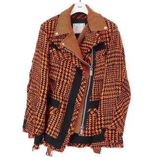 サカイ(sacai)のsacai サカイ 19AW ウールツイード レイヤードライダースジャケット オレンジ 1(ダッフルコート)