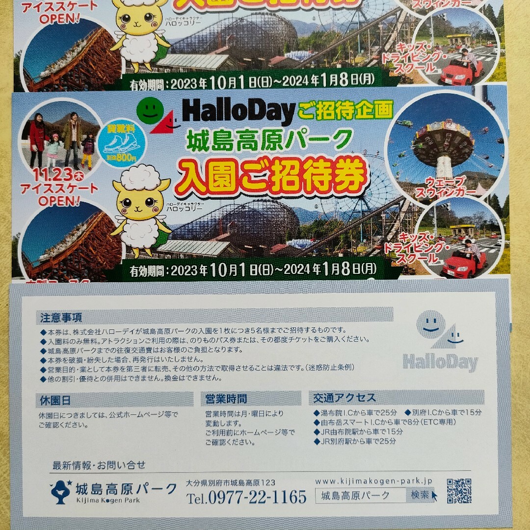 城島高原パーク入園ご招待券　チケット　大分県　テーマパーク　遊園地アトラクション チケットの施設利用券(遊園地/テーマパーク)の商品写真