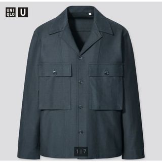 ユニクロ(UNIQLO)の■美品■ユニクロＵ■ジャージーシャツＪＫ■Ｌ■黒(ミリタリージャケット)