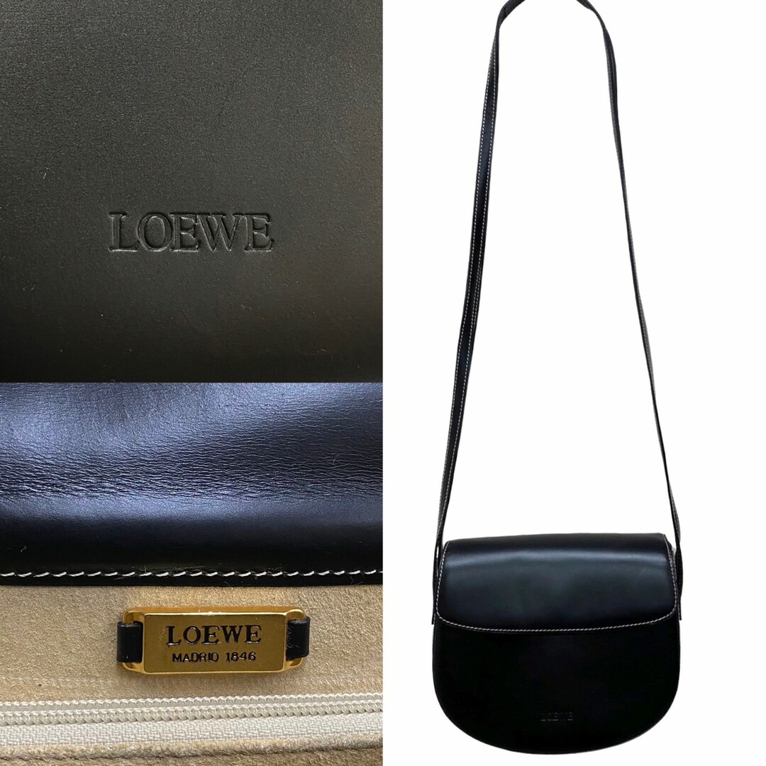 極 美品 レア 保存袋付き LOEWE ロエベ ロゴ カーフレザー 本革 ミニ ショルダーバッグ ポシェット サコッシュ ブラック 黒 14615 2