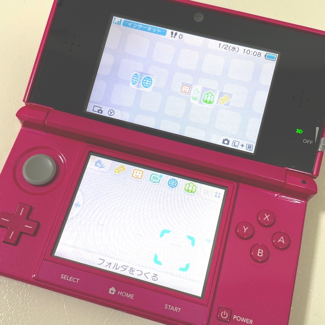 ニンテンドー3DS グロスピンク 本体 純正 充電器 タッチペン 5